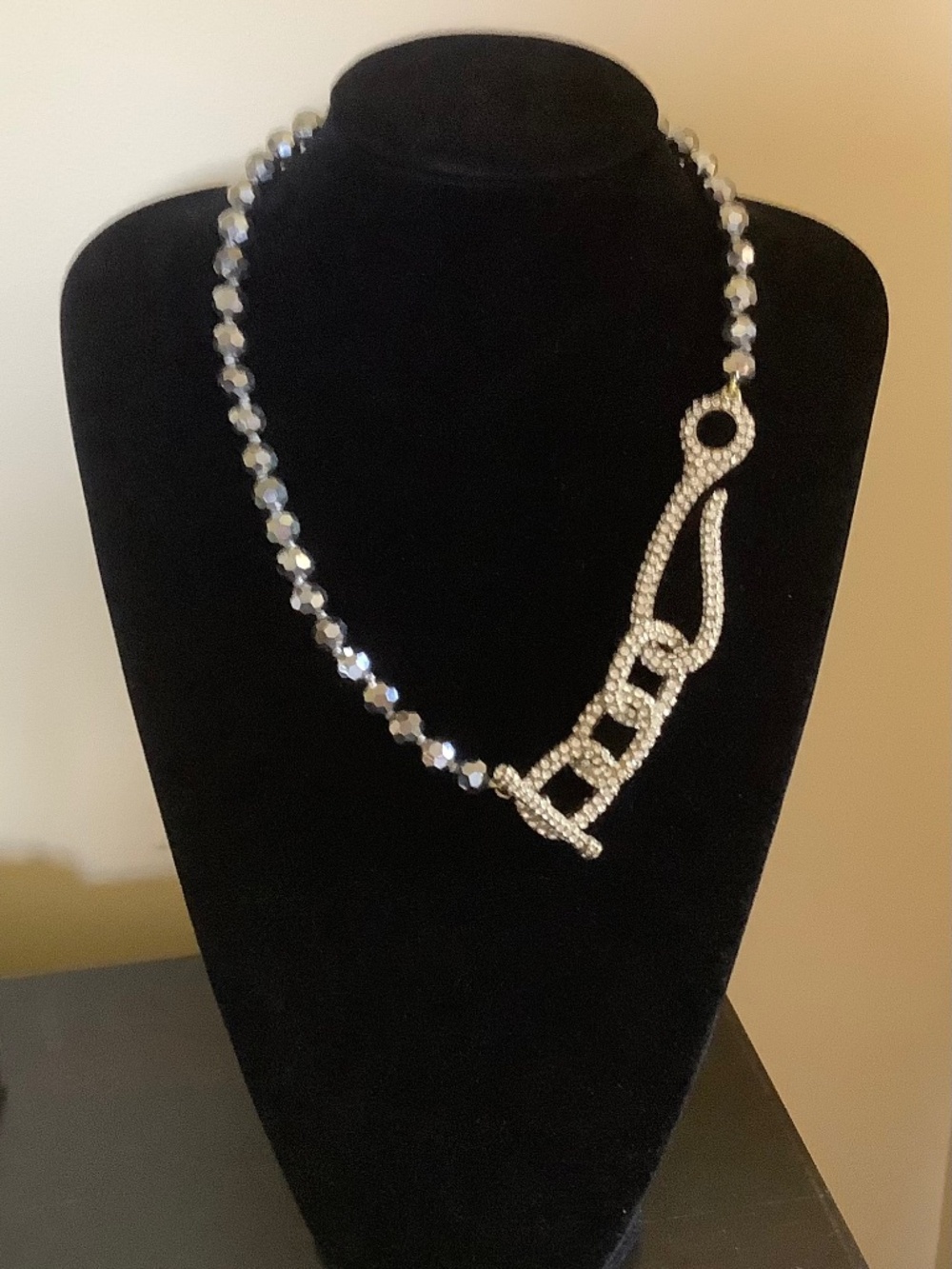 Heidi Daus Beaded Crystal Toggle Necklace Metallic Hematite